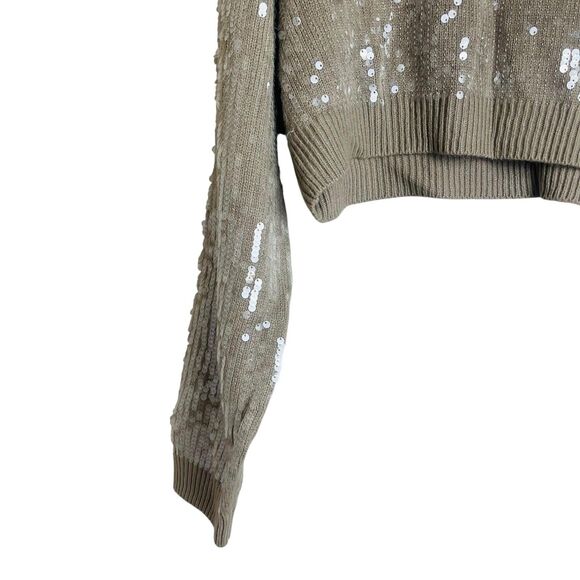 Forever 21 Sweater Womens XL Tan Sequin Pullover Crewneck Knit Party Shimmer - Picture 6 of 8